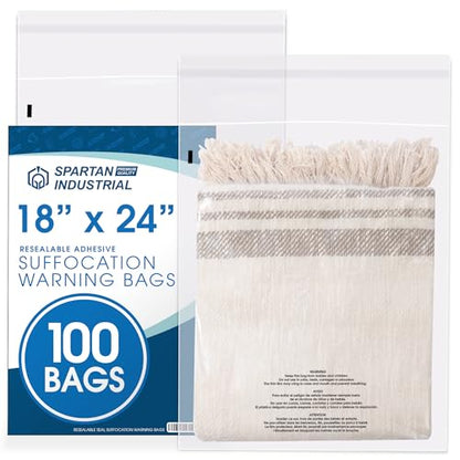 18” X 24” (100 Count) Self Seal Clear Poly Bags with Suffocation Warning - size: 18" X 24"