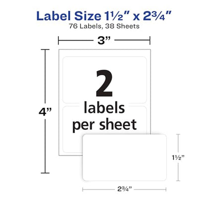Avery® Multi-Use Permanent Labels, 1.5" x 2.75", White, Non-Printable, 76 Blank Labels Total (6117) - size: 1.5 x 2.75 Inches