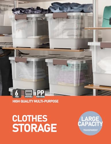 WYT 32 Qt Plastic Clear Storage Bin with Durable Lids and Latching Buckle, 6-Pack Tote Organizing Box Stackable and Nestable - size: 32qt - 6 pack