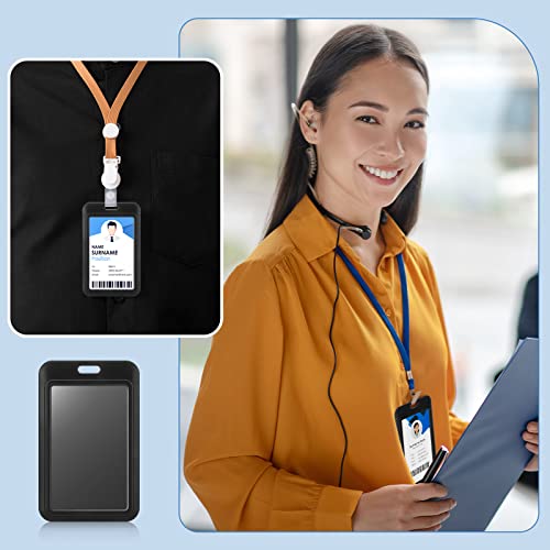 Eaasty 40 Pcs Hard Plastic ID Badge Holder Vertical Slide Open Card Case