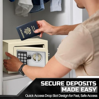 Flexzion Small Drop Safe Box with Digital Keypad, 12 x 8 x 8 in, White - color: White, size: Small (0.44 Cubic Feet)