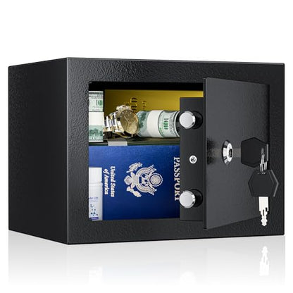 WASJOYE Small Safe with Key for Money, 0.23 Cu Ft Key Lock Box (Black) - size: 0.23 Cu Ft Black