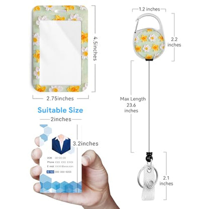 2 Pack Flowers ID Badge Holder with Clip Badge Reels - color: 2 Pack-flowers7