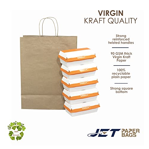 JET PAPER BAGS - 13”x7”x17” Inch [250 Pcs] Large Brown Paper Bags with Handles Prime for Takeout, Grocery, Goody, Retail, Party, Gifts, Weddings - color: 13" x 7" x 17"
