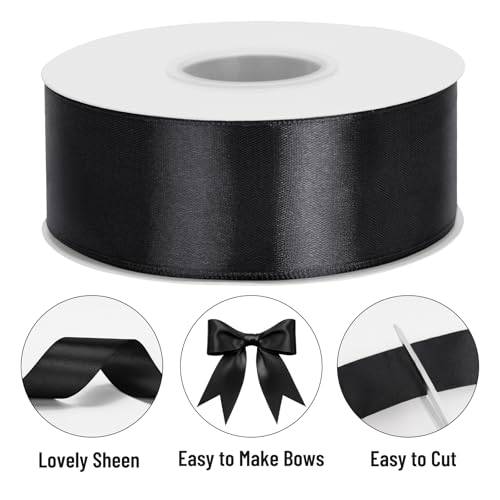KINGLAKE Black Satin Ribbon - 1-1/2'' x 100 Yards for Gift Wrapping - color: Black, size: 1 1/2 Inch x 100 Yards