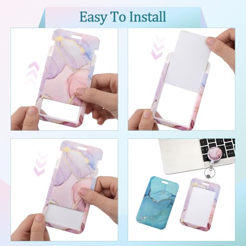 3 Pack Marble Retractable Badge Holder Set with Vertical ID Holder - color: Marble