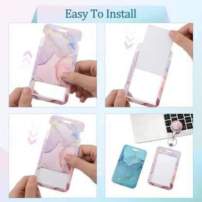 3 Pack Marble Retractable Badge Holder Set with Vertical ID Holder - color: Marble