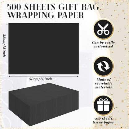 500 Sheets Halloween Black Tissue Paper Bulk 15 x 20 Inch for Gift Bags - color: Black, size: 15 x 20 Inch
