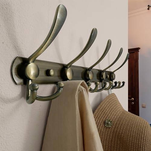 Dseap Coat Rack Wall Mounted - 5 Tri Hooks, Heavy Duty, Stainless Steel, Metal Coat Hook Rail for Coat Hat Towel Purse Robes Mudroom Bathroom Entryway,Bronze - color: Bronze, size: L=16" (1 Pcs)