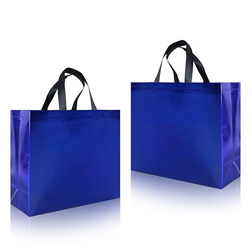 cabzymx 25 Pcs Blue Reusable Gift Bags with Handles, Party Gift Bag with Sturdy Bases, Ideal Goodie Bags Bulk for Xmas, Birthday,Wedding, Holiday- 12.6x4.7x11 In - color: Blue, size: 1 Count (Pack of 25)