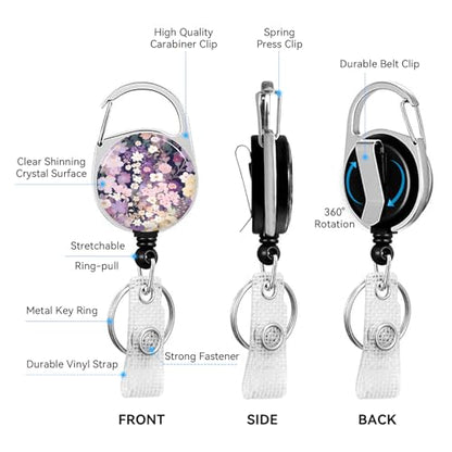 2 Pack Flowers ID Badge Holder with Clip Badge Reels - color: 2 Pack-flowers 8