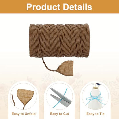 MECCANIXITY Coffee Raffia Ribbon,98 Yard Natural Raffia Paper String 2mm Wide Twisted Raffia Yarn Twine for Gift Wrapping Crocheting Knitting DIY Crafts - color: Coffee