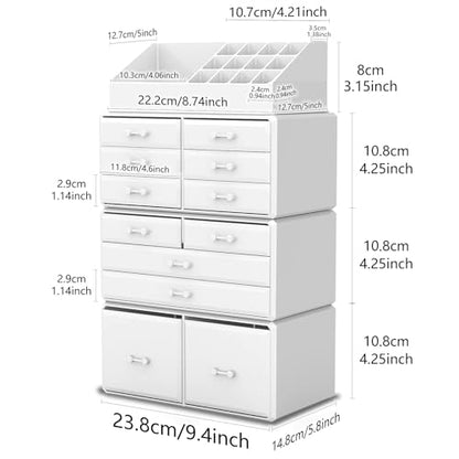 Readaeer Makeup Cosmetic Organizer Storage Drawers Display Boxes Case with 12 Drawers (White) - color: White