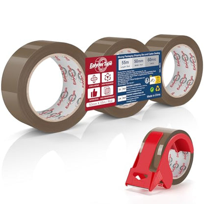 3 Rolls Brown Packing Tape 2" x 60Yd with Dispenser Heavy Duty Tape - size: Brown, 3 Rolls - 2In x 60Yd