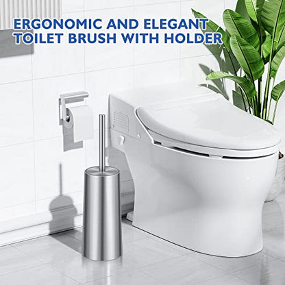 Toilet Brush and Holder, 2 Pack Toilet Brush Stainless Steel, Toilet Bowl Brush for Bathroom Toilet-Ergonomic, Elegant,Durable (Silver) - color: Silver