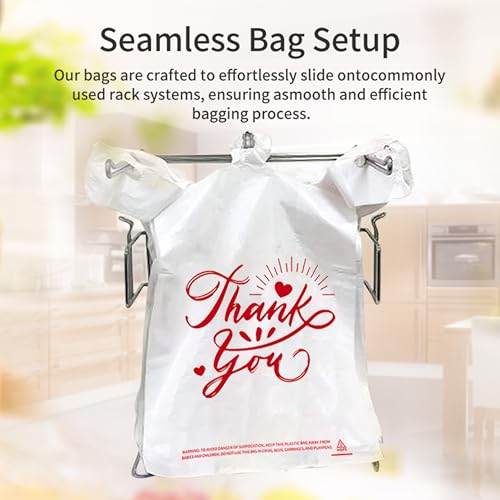 300 Pack Upgraded White Thank You T-Shirt Bags - 11.5"x6.5"x21" Reusable Grocery Bags with Handles, Eco-Friendly Retail Packaging for Supermarket & Small Business