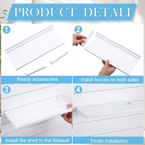 Maitys 4 Pack Slatwall Shelves with Fence, White, 11.8 x 4.3 Inch - size: 11.8 x 4.3 Inches