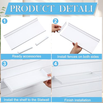 Maitys 4 Pack Slatwall Shelves with Fence, White, 11.8 x 4.3 Inch - size: 11.8 x 4.3 Inches