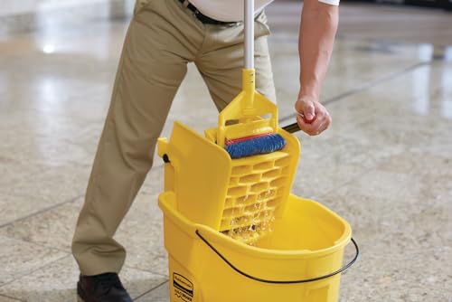 Rubbermaid Commercial Products WaveBrake 35 Qt. Side-Press Mop Bucket and Wringer Combo on Wheels Yellow for Professional/Industrial/Business Heavy-Duty Floor Cleaning/Mopping - size: 35 Qt.