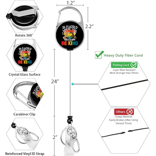 Id Badge Holder with Lanyard, Be Kind Badge Holder Retractable Reel Clip - color: Love Be Kind