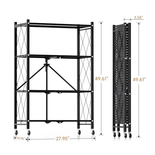 Simple Deluxe 4-Tier Folding Storage Shelves, 27.95" W x 14.96" D x 49.61" H Foldable Shelving Unit, 1000 Lbs Loading Capacity, Black - size: 4-Tier, 27.95"W x 14.96"D x 49.61"H