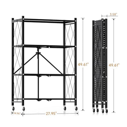 Simple Deluxe 4-Tier Folding Storage Shelves, 27.95" W x 14.96" D x 49.61" H Foldable Shelving Unit, 1000 Lbs Loading Capacity, Black - size: 4-Tier, 27.95"W x 14.96"D x 49.61"H