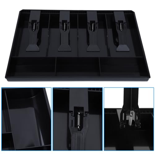 Cash Register Drawer Insert Tray, 4 Bills Cash Till Drawer with Metal Clip Coin Safe Insert Trays Portable Cash Register for Small Businesses