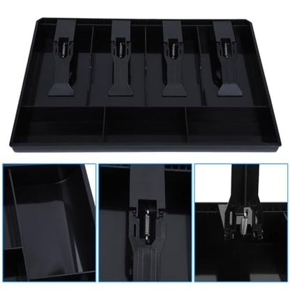 Cash Register Drawer Insert Tray, 4 Bills Cash Till Drawer with Metal Clip Coin Safe Insert Trays Portable Cash Register for Small Businesses