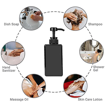Suream Plastic Shampoo Bottles with Pump 15oz/450ml, Black Bathroom Shampoo and Conditioner Dispenser, Refillable Reusable Empty Pump Press Bottle for Shower, Massage Oil, Lotion, Liquid Soap, 3Pack - color: Black, size: 450ml/3pc