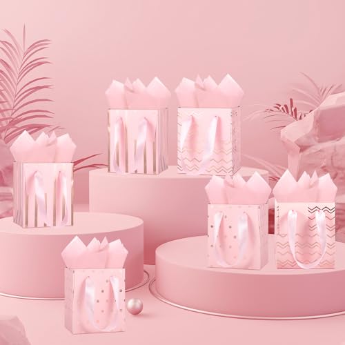 Tenare 12 Pcs Small Gift Bags Bulk,4 x 2.75 x 4.5 Inch,Pink Rose Gold - color: Pink, size: 4 x 2.75 x 4.5 Inch