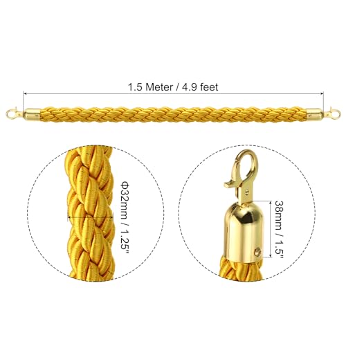 PATIKIL Stanchion Rope 1.5m/5Ft Barrier Yellow Golden 2 Pack - color: Yellow/Golden