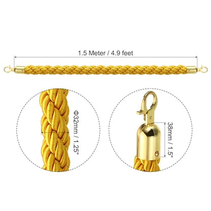PATIKIL Stanchion Rope 1.5m/5Ft Barrier Yellow Golden 2 Pack - color: Yellow/Golden