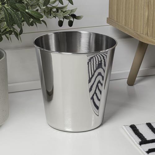 happimess Nolan 2 Gal Smooth Steel Wastebasket, Polished Steel, Set of 2 - color: Polished Steel, size: Set of 2