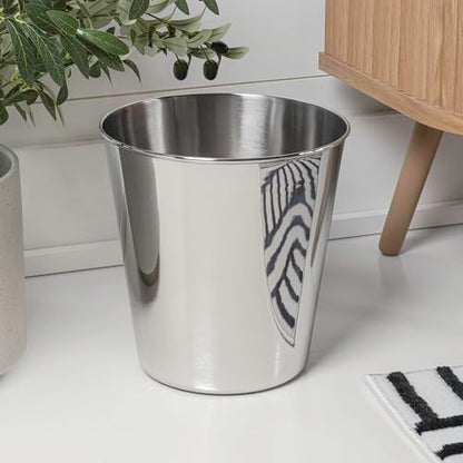 happimess Nolan 2 Gal Smooth Steel Wastebasket, Polished Steel, Set of 2 - color: Polished Steel, size: Set of 2