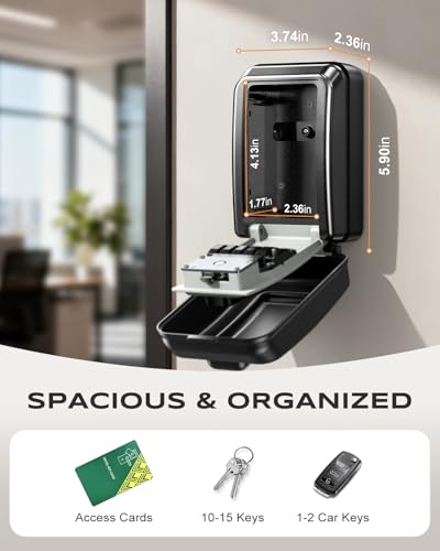 Wall-Mounted Lock Box for Keys with Code, Holds 10–15 Keys - color: Gray
