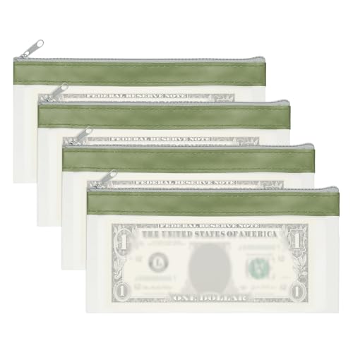 PATIKIL 8.5x4 Inch Money Bags with Zipper, 4Pcs Clear PVC Cash Deposit Bank Pouch Envelopes Check Wallet for Coin Cosmetics Invioce Bill, Green - color: Green