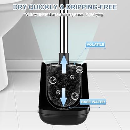 SetSail Toilet Brush and Holder, Self Closing Lid Toilet Bowl Brushes Holder and Extra Long Handle Ventilated Toilet Brush Set for Bathroom Cleaning, Nylon Bristles, Black - color: Black, size: 1 pack