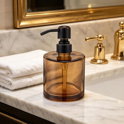 Coffee Glass Soap Dispenser with Rust Proof Stainless Steel Pump, Oil Rubbed Bronze Refillable Liquid Hand Soap Dispenser for Bathroom, Kitchen (11Oz, Round) - color: Oil Rubbed Bronze, size: 11 oz Round