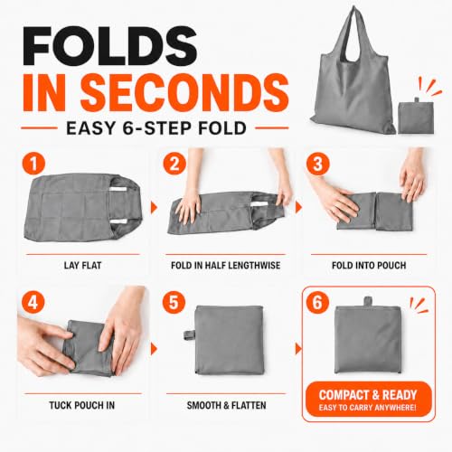 Reusable Grocery Bags 6 Pack, Foldable Shopping Bags with Pouch, Heavy Duty 50 LBS, Machine Washable Travel Totes - color: Gray