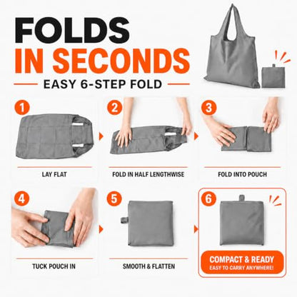 Reusable Grocery Bags 6 Pack, Foldable Shopping Bags with Pouch, Heavy Duty 50 LBS, Machine Washable Travel Totes - color: Gray