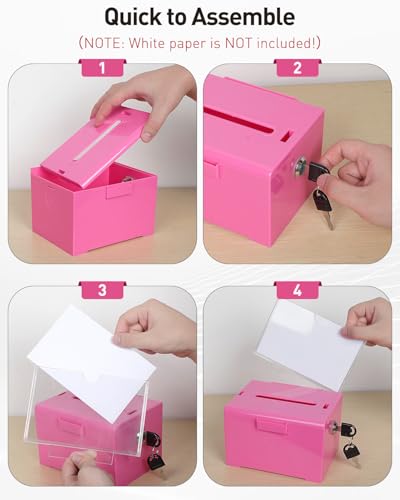 Uniclife 6.2"x 5" x 4" Purple Acrylic Donation Box with Lock and Slot - color: Pink, size: 1 Pack