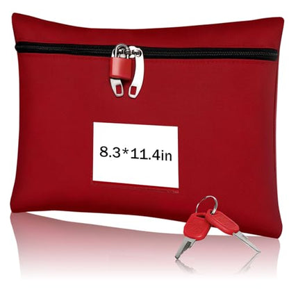 Money Bag with Zipper Lock for Cash, Red, 11.4x8.3in - color: red