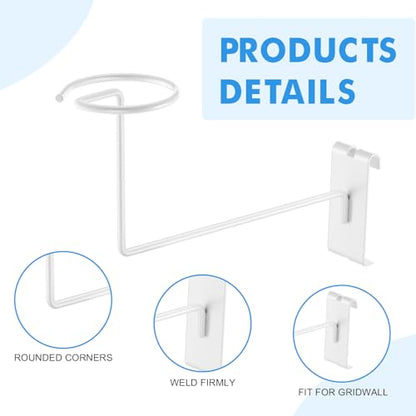 Blulu 6 Pcs Hat Displayer for Gridwall, Metal Hat Helmet Rack, White - color: White
