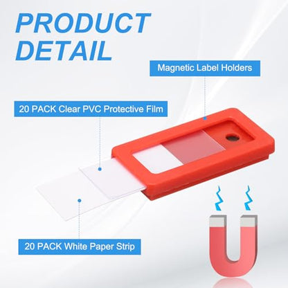 uxcell 20 Pcs Magnetic Label Holders, 1.6 x 0.8 Inch Data Card Holder with Paper Cards and Protective Films for Shelf White Board Toolbox Metal Wall Cabinet Drawer, Red - color: Red, size: 1.6 x 0.8 Inch