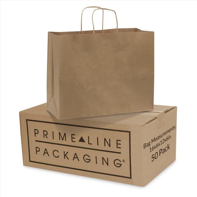 Prime Line Packaging Boutique Shopping Bags, 16x6x12, Brown Bags, 50 Pcs - size: 16x6x12 Inch