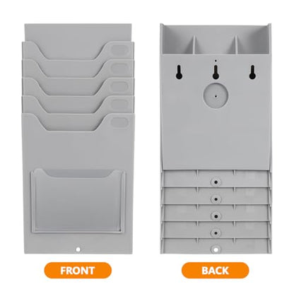 Kisangel Time Card Rack Wall Mount 5 Pocket Cards Organizer for Factory Material Cards Office Warehouse Employee Entrance 11.61 X 5.51 X 1.85 in