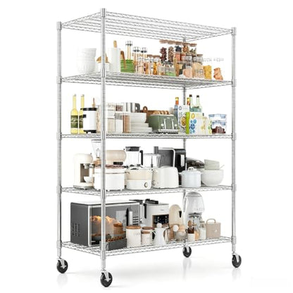 Storage Shelves - 5 Tier Metal Shelving Unit, 24"D×48"W×80"H, Chrome - color: Chrome, size: 24"D X 48"W x 80"H, 5 Tier