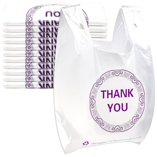 Elsjoy 500 Count Thank You Plastic Bags with Handles, 21 x 13 Inch Thank You T-Shirt Bags Bulk Reusable Grocery Shopping Bag for Restaurant, Retail