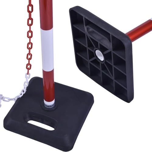 4 Pack 40" Traffic Chain Stanchion Set – Red White Safety Posts with Weighted Rubber Base, 20Ft Chain Barrier for Crowd Control, Parking, Construction, Work Zone