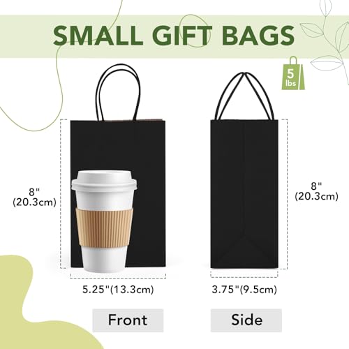 MESHA Gift Bags 200Pcs 5.25x3.75x8 Small Black Paper Bags with Handles Bulk - color: Black